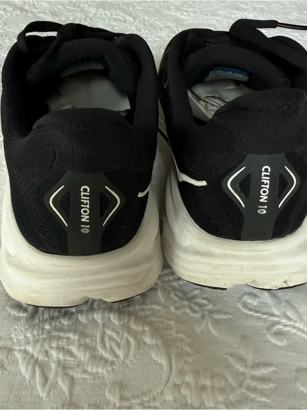 Hoka Clifton 10 Black and White Everyday Running Shoe size 10